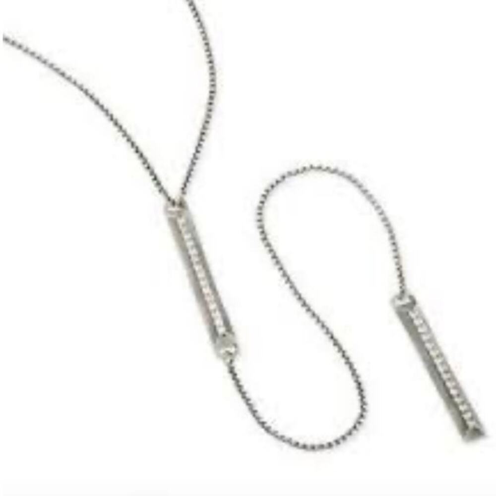 Kendra Scott Shea Antique Silver Pave‎ Bar Lariat Necklace